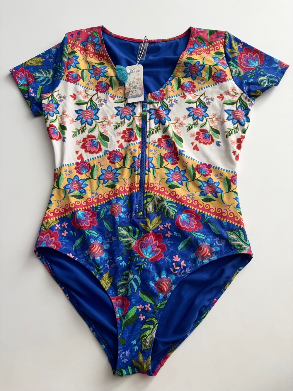 Johnny Was Swim Suit Rumba Short Sleeve V-neck One Piece Swimsuit NWT XXL 2XL
